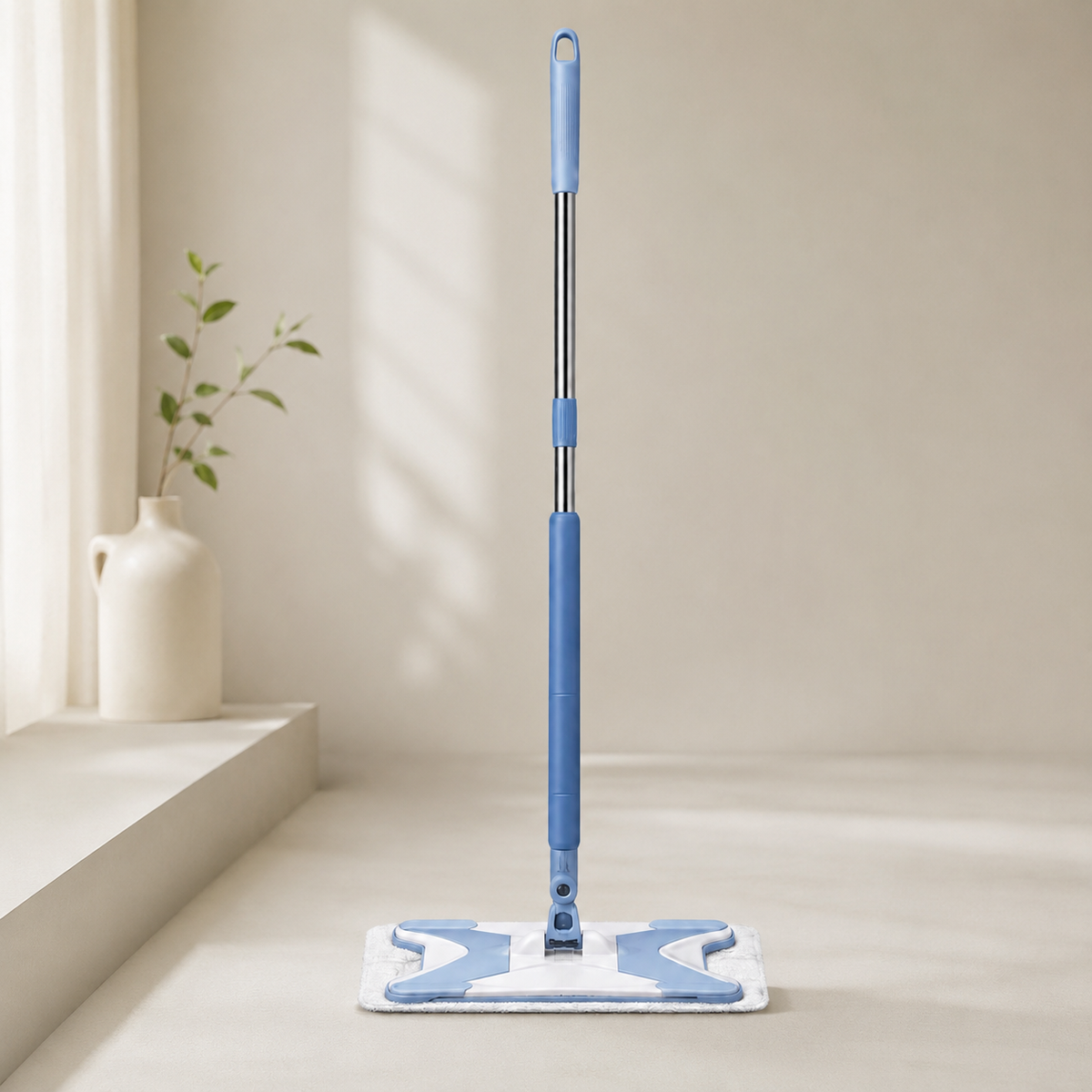 360° Rotating Flat Floor Mop with Telescopic Handle & Microfiber Cloth