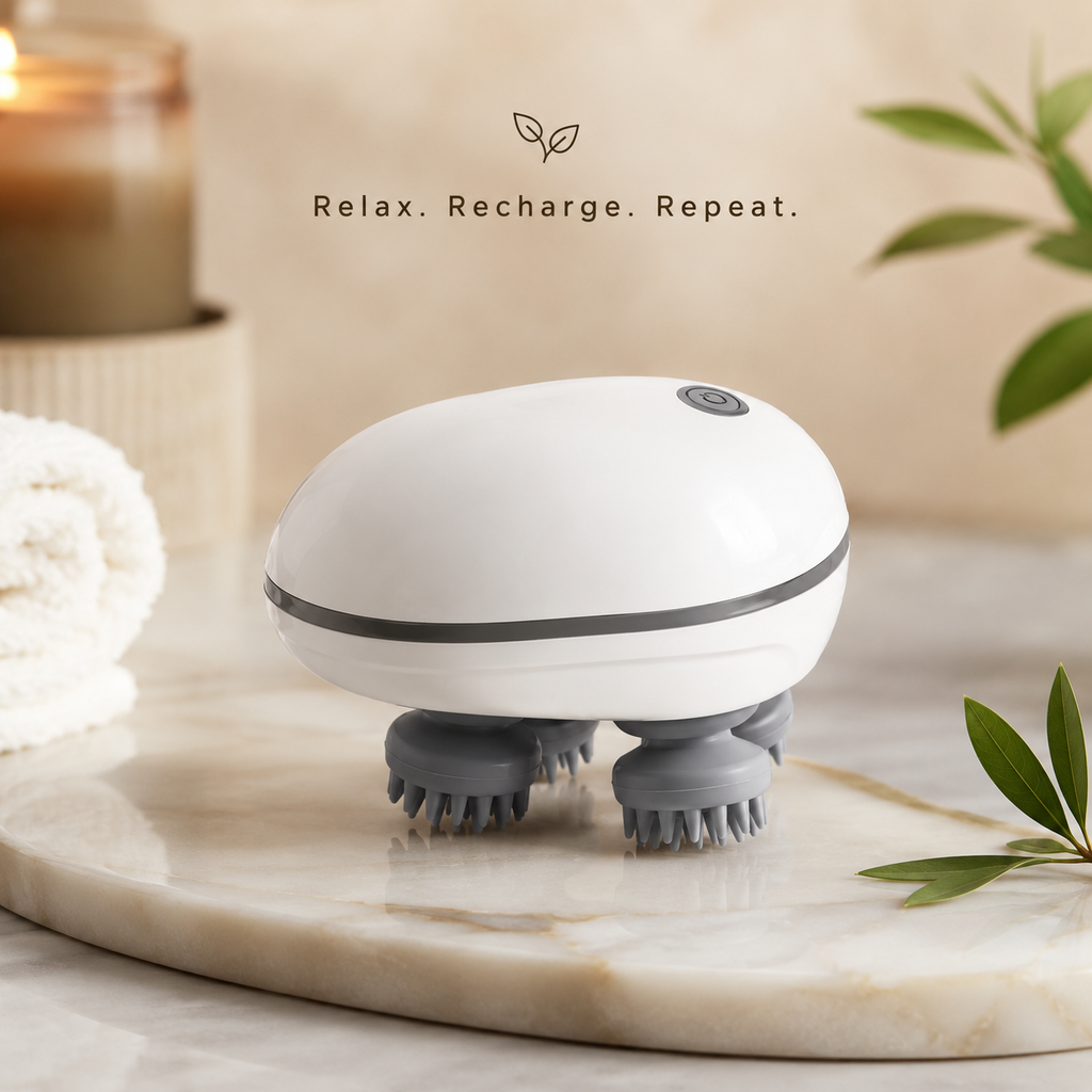 Portable USB Rechargeable Scalp Massager with 4 Rotating Massage Heads