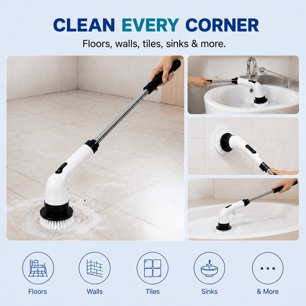 7-in-1 Cordless Electric Spin Scrubber with Extension Handle