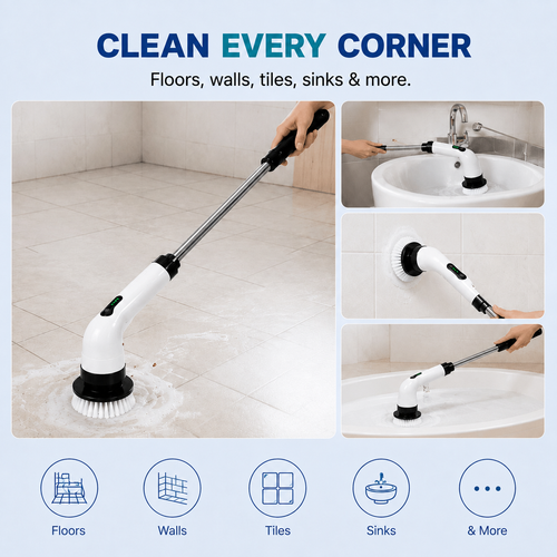 7-in-1 Cordless Electric Spin Scrubber with Extension Handle