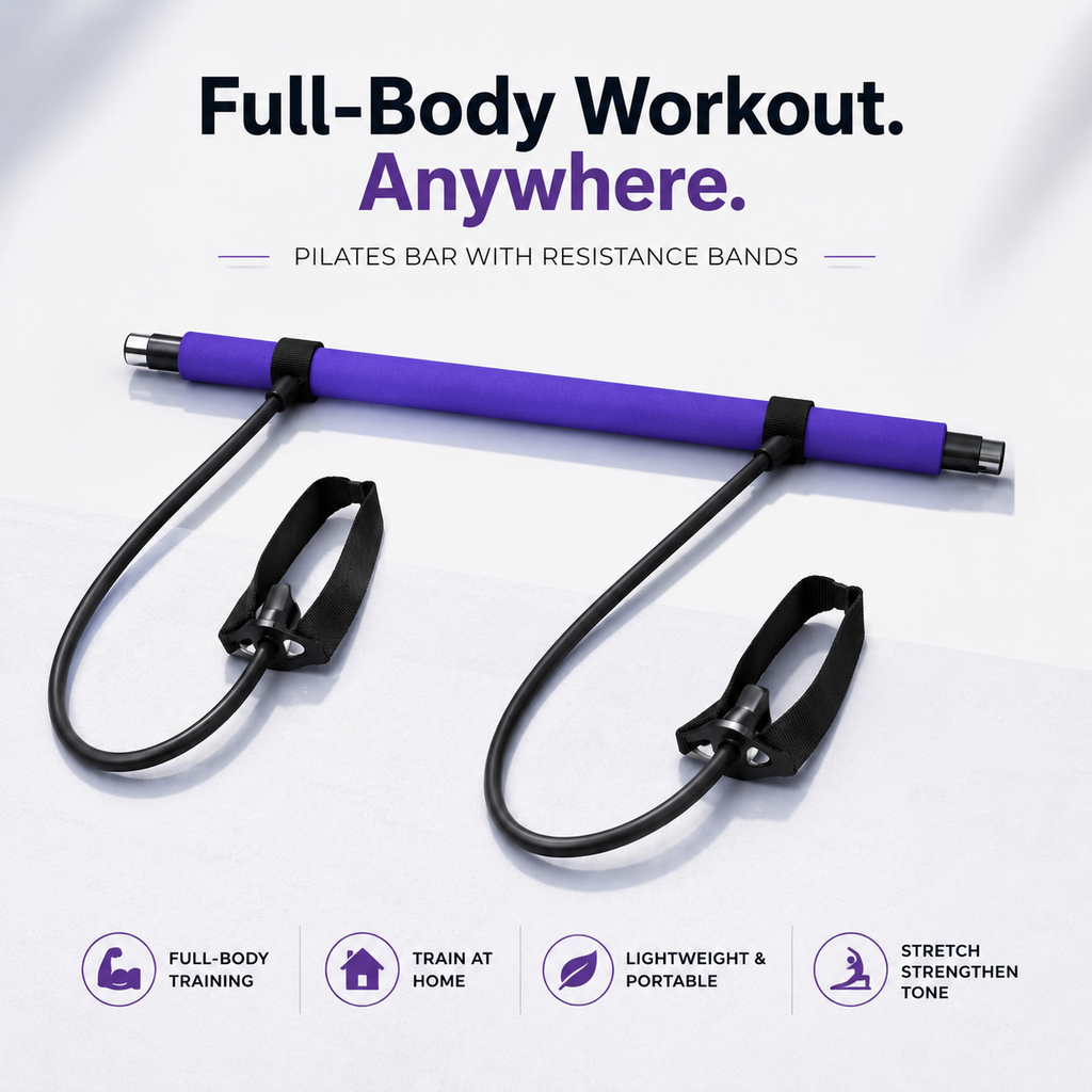 Pilates Resistance Bar with Bands - Full Body Home Workout & Stretching Kit