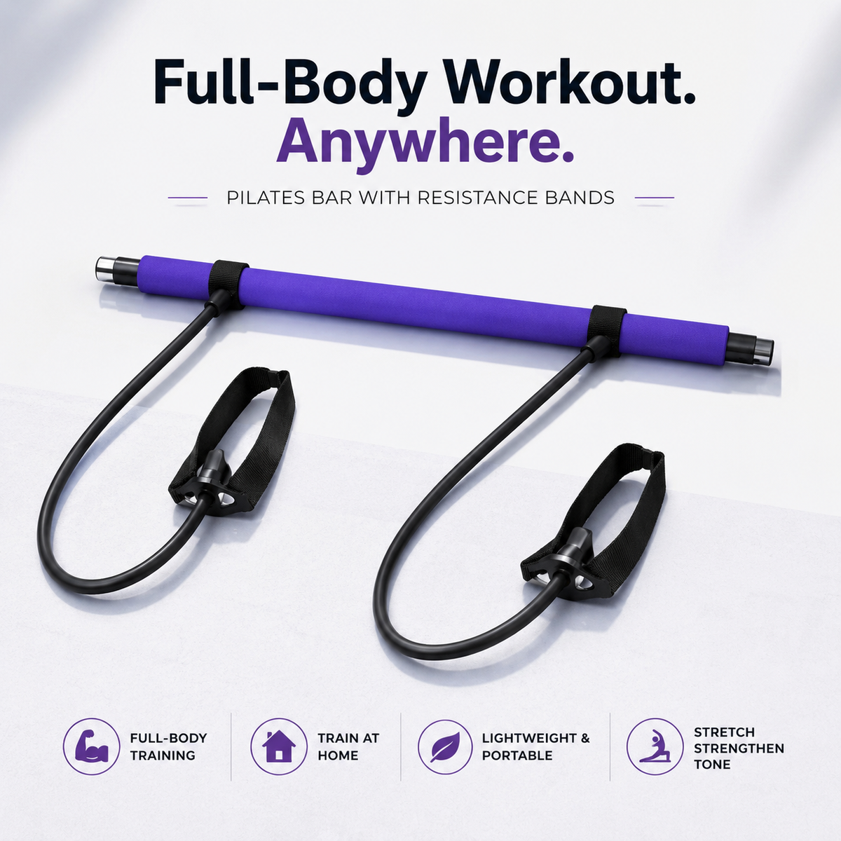 Pilates Resistance Bar with Bands - Full Body Home Workout & Stretching Kit