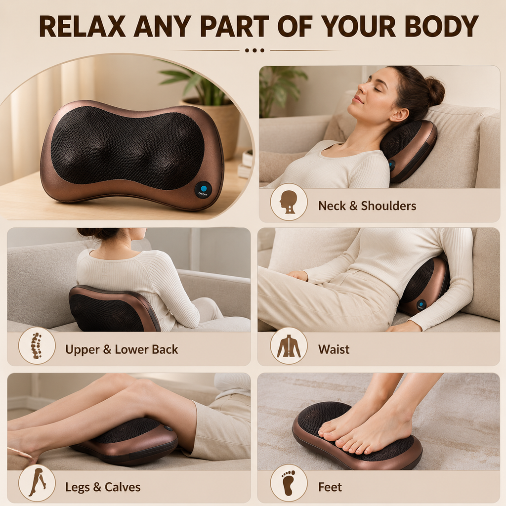 Shiatsu Massage Pillow With Heat Rollers & Deep Kneading