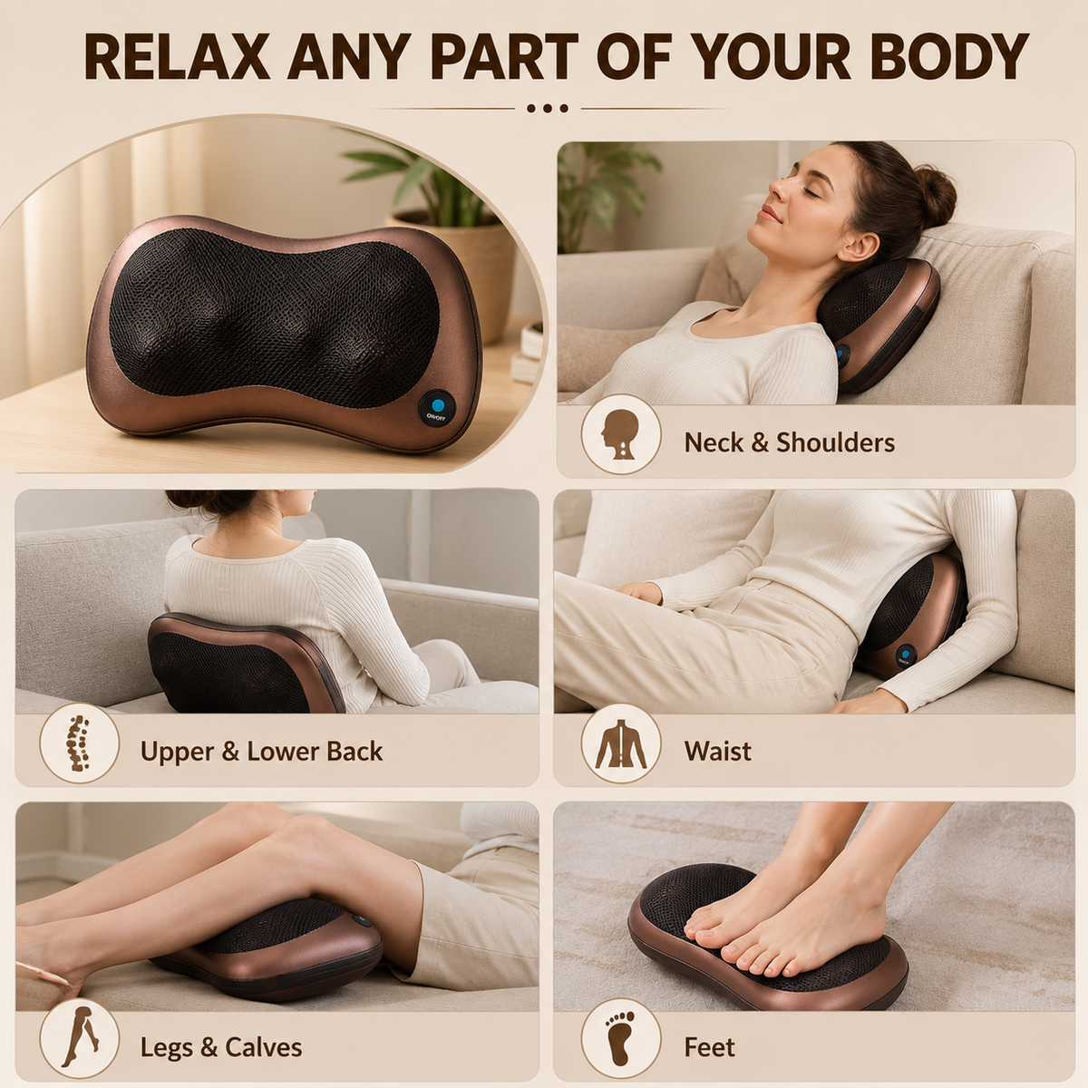 Shiatsu Massage Pillow With Heat Rollers & Deep Kneading