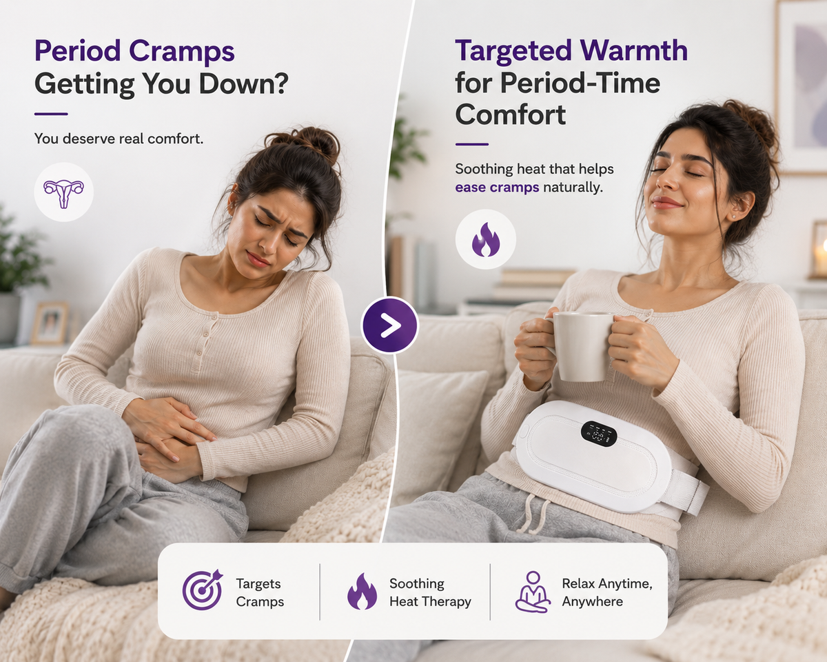 Smart Period Cramp Relief Belt -- Wearable Heat & Gentle Vibration Therapy