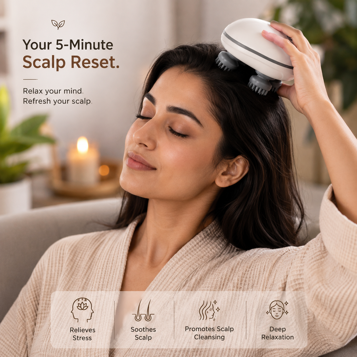 Portable USB Rechargeable Scalp Massager with 4 Rotating Massage Heads