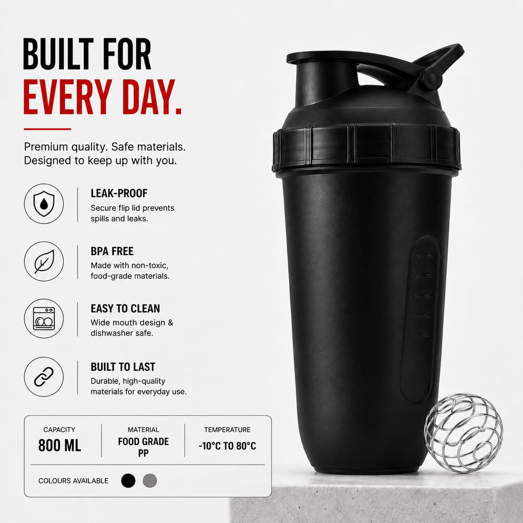 800 ML Gym Shaker Bottle - Leakproof BPA - Free Protein Shaker with Mixing Ball