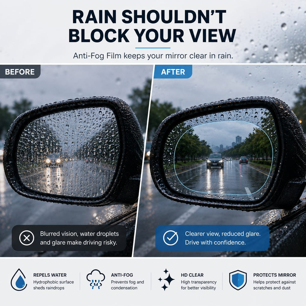 Anti-Fog Car Rearview Mirror Film --- Rainproof, Anti-Glare &  HD Clear Protective Sticker