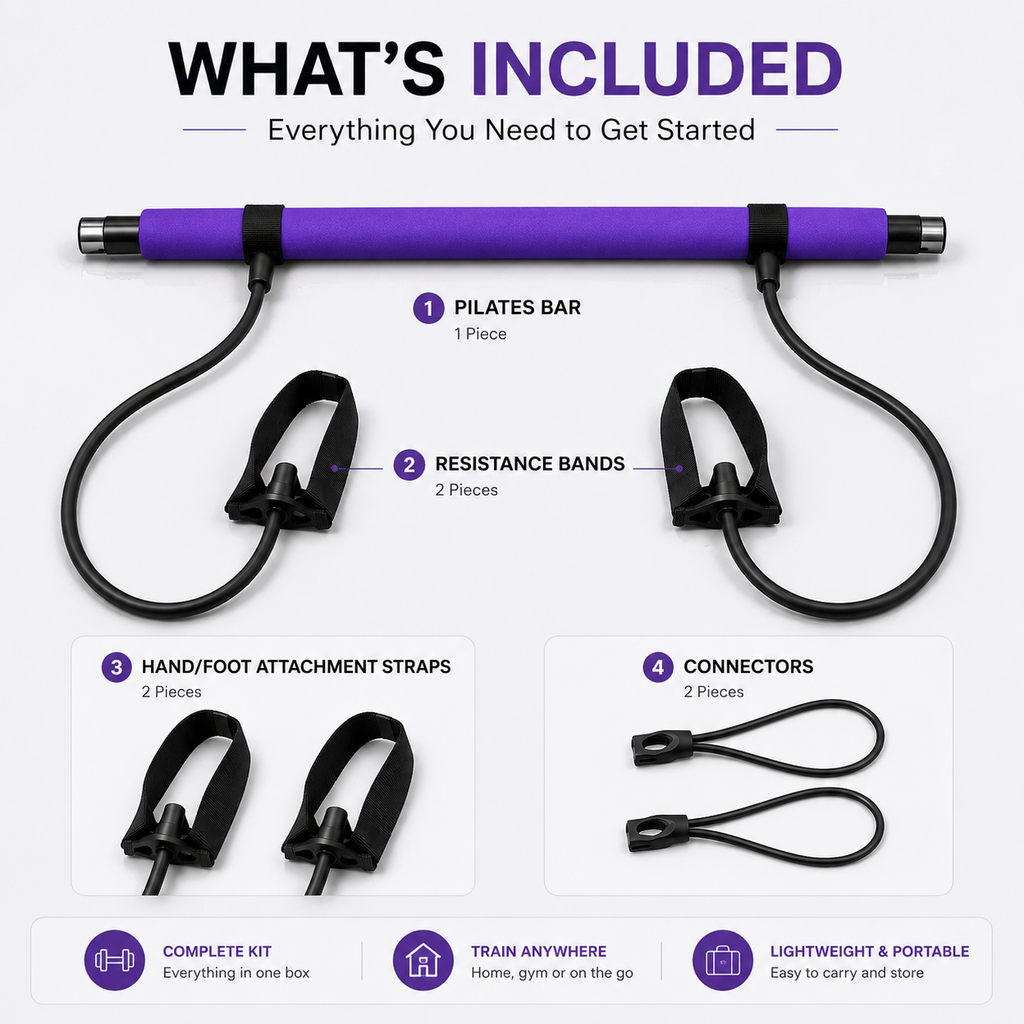 Pilates Resistance Bar with Bands - Full Body Home Workout & Stretching Kit