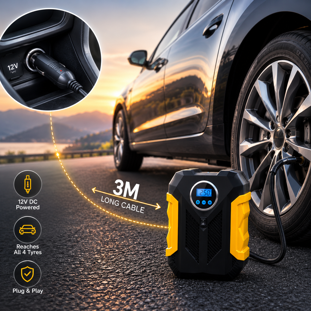Portable Digital Tyre inflator --- 12V Electric Air Compressor or car Car & Bike