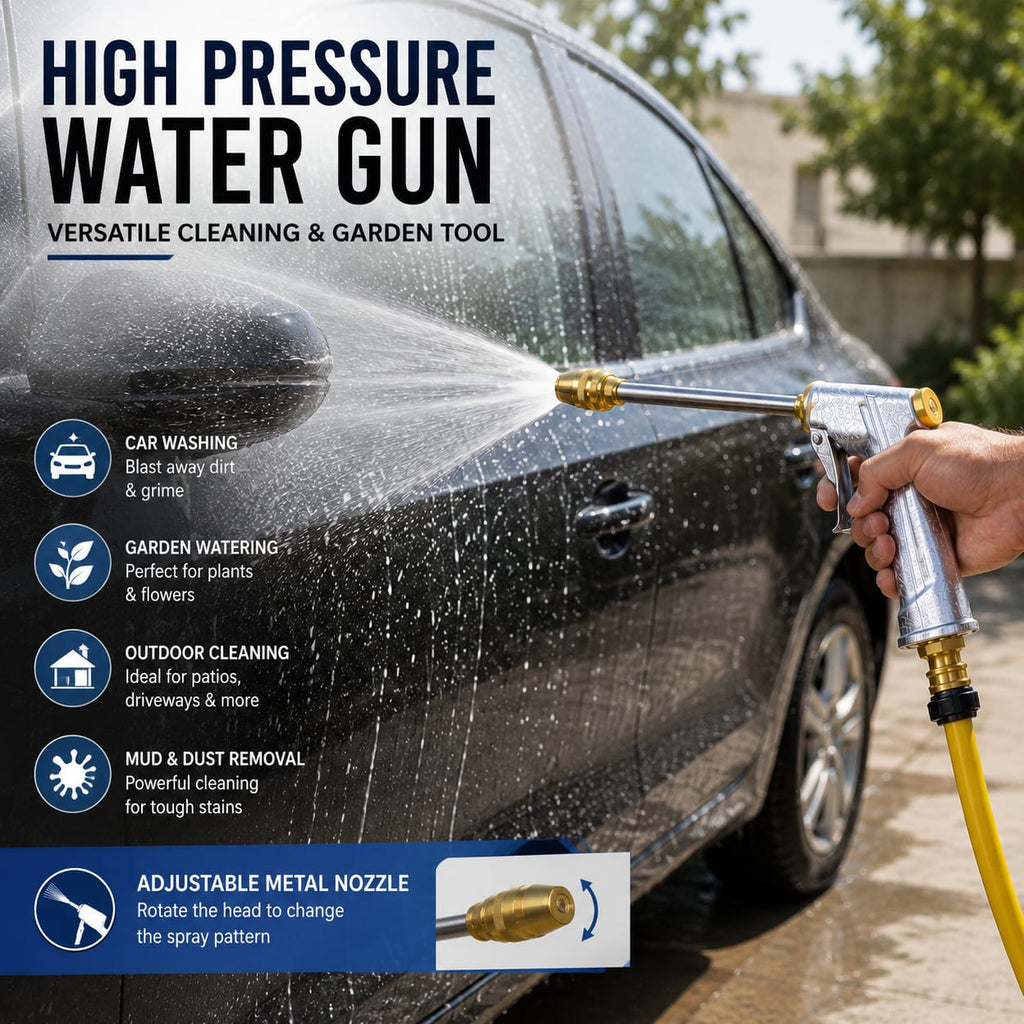 High Pressure Water Gun - Adjustable Metal Nozzle for Car Wash, Garden & Outdoor Cleaning