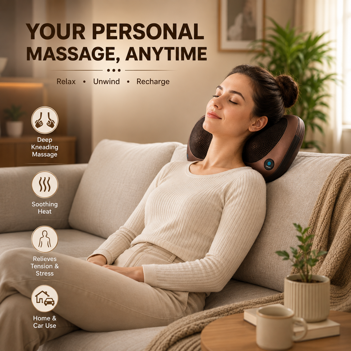 Shiatsu Massage Pillow With Heat Rollers & Deep Kneading