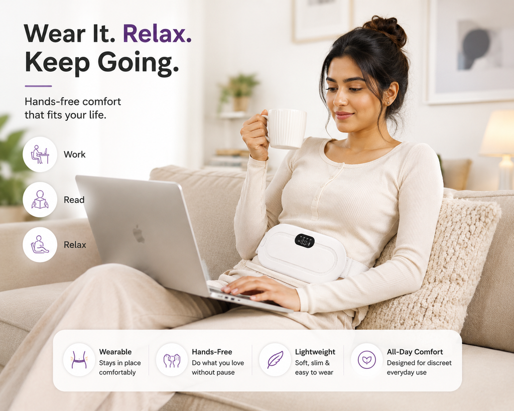 Smart Period Cramp Relief Belt -- Wearable Heat & Gentle Vibration Therapy