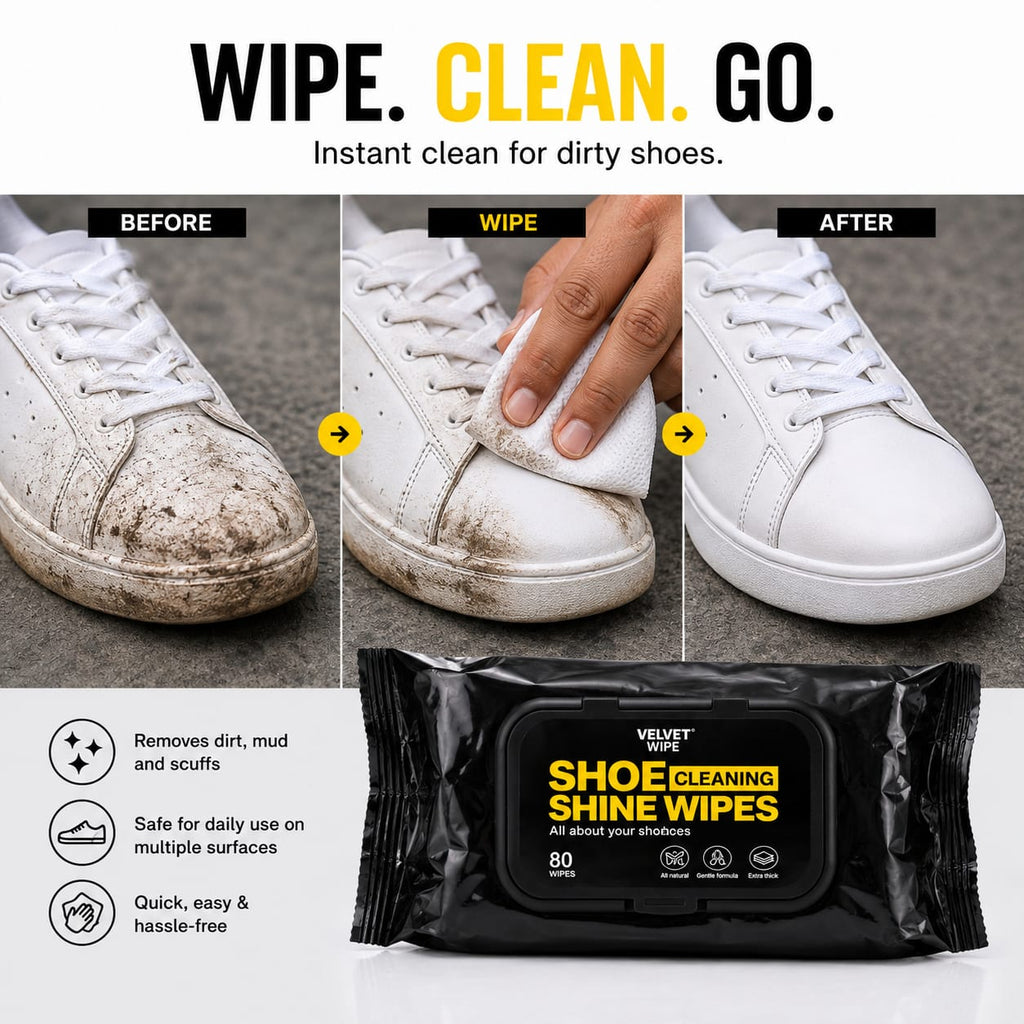 Show Cleaning Wet Wipes - 80 Pack | Instant Shoe Cleaner & Shine Wipes