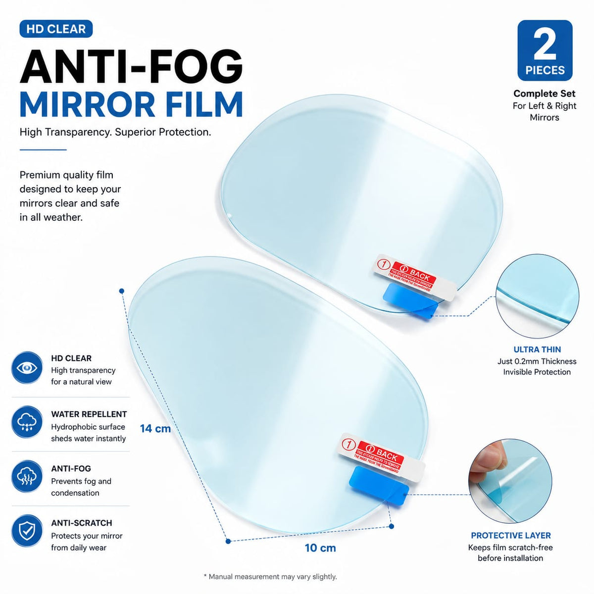 Anti-Fog Car Rearview Mirror Film --- Rainproof, Anti-Glare &  HD Clear Protective Sticker