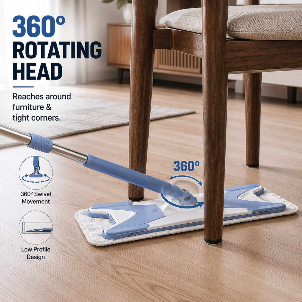 360° Rotating Flat Floor Mop with Telescopic Handle & Microfiber Cloth