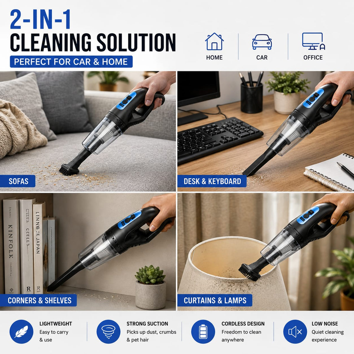 Portable 2-in-1 Wireless Car & Home Vacuum Cleaner | Powerful Handheld Dust Buster