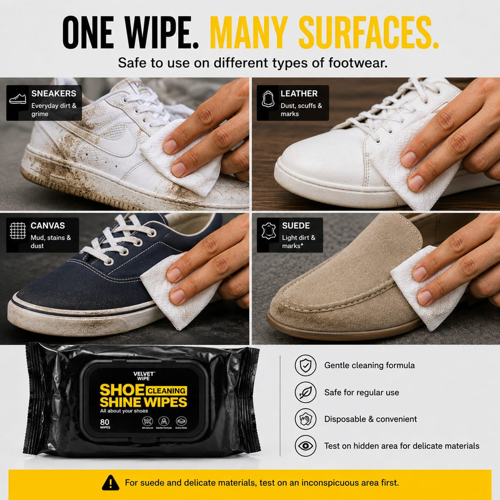 Show Cleaning Wet Wipes - 80 Pack | Instant Shoe Cleaner & Shine Wipes