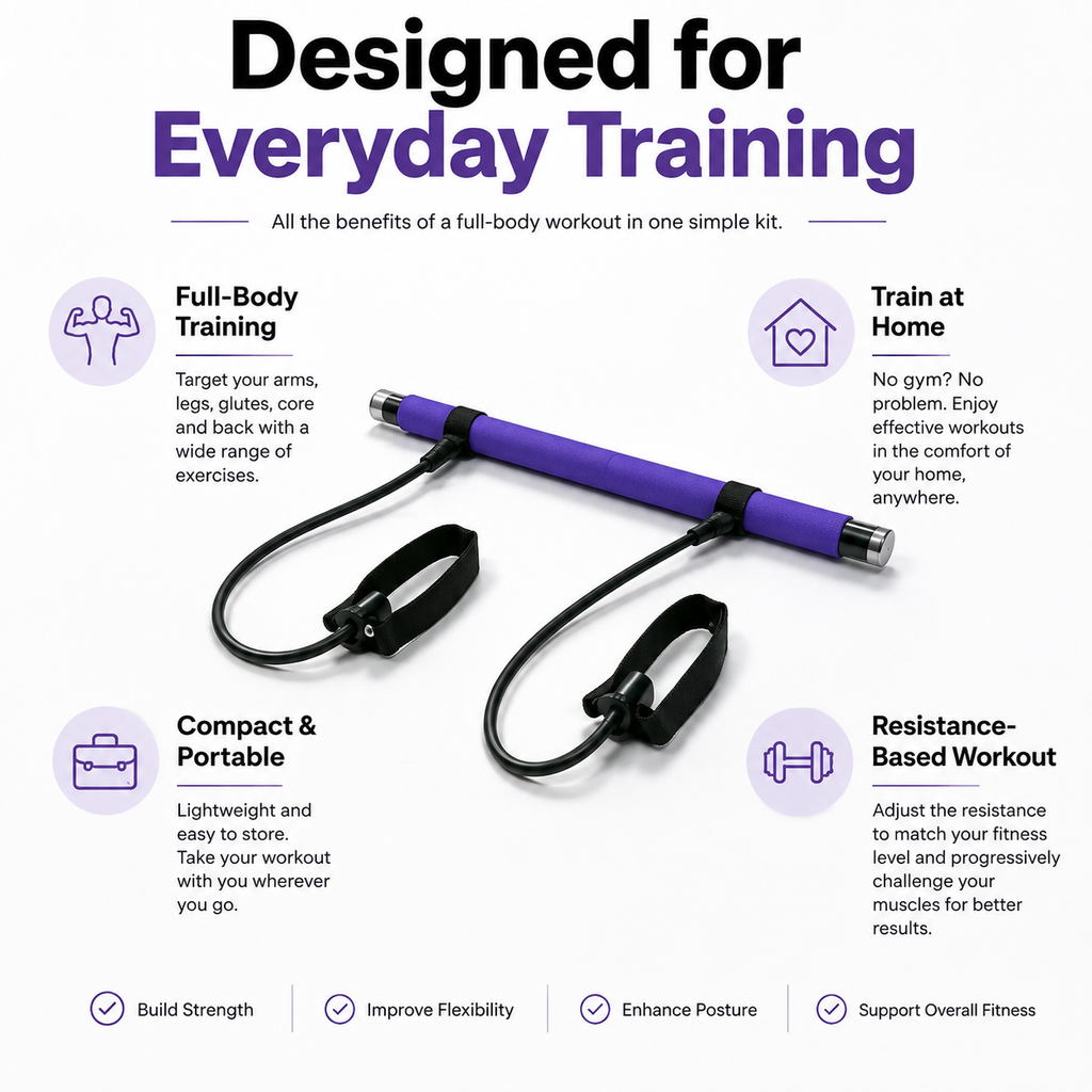 Pilates Resistance Bar with Bands - Full Body Home Workout & Stretching Kit