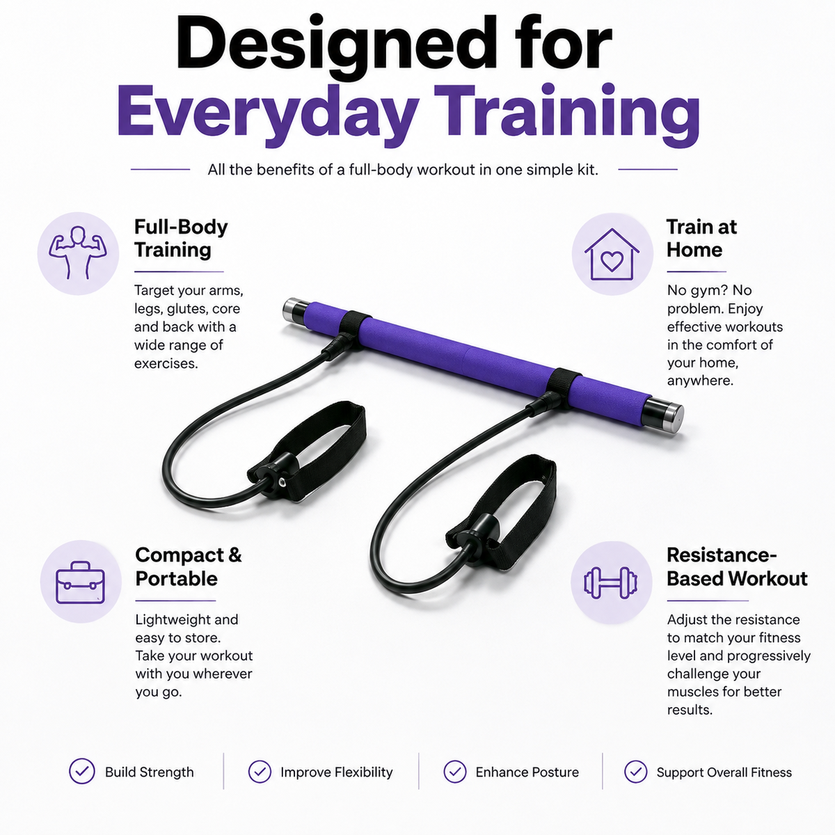 Pilates Resistance Bar with Bands - Full Body Home Workout & Stretching Kit