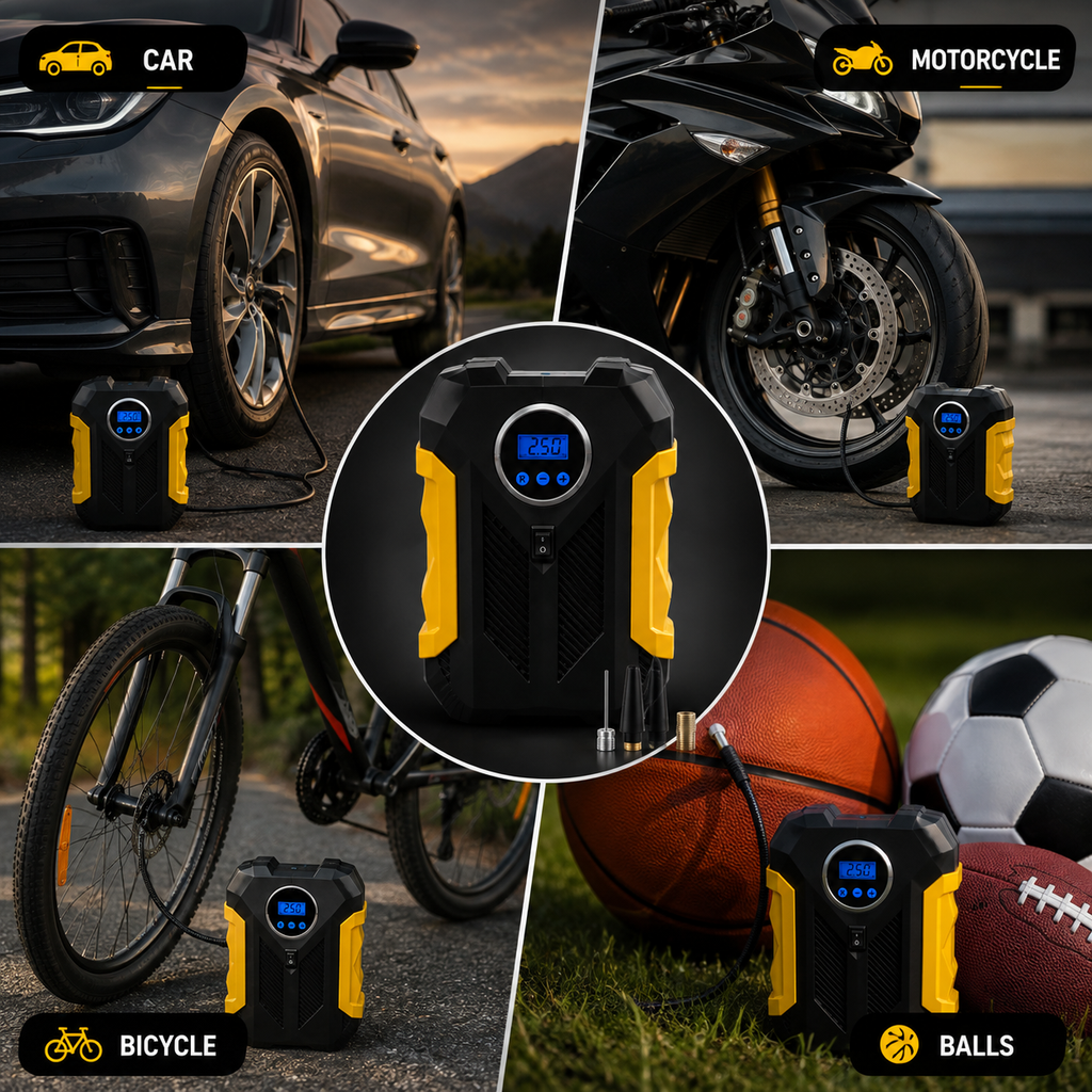 Portable Digital Tyre inflator --- 12V Electric Air Compressor or car Car & Bike