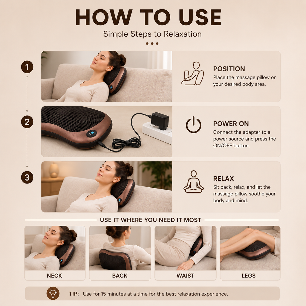 Shiatsu Massage Pillow With Heat Rollers & Deep Kneading