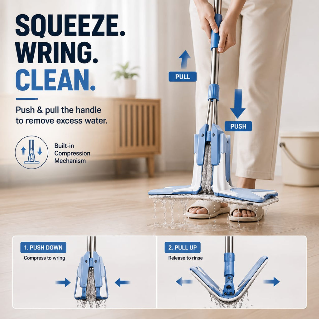 360° Rotating Flat Floor Mop with Telescopic Handle & Microfiber Cloth