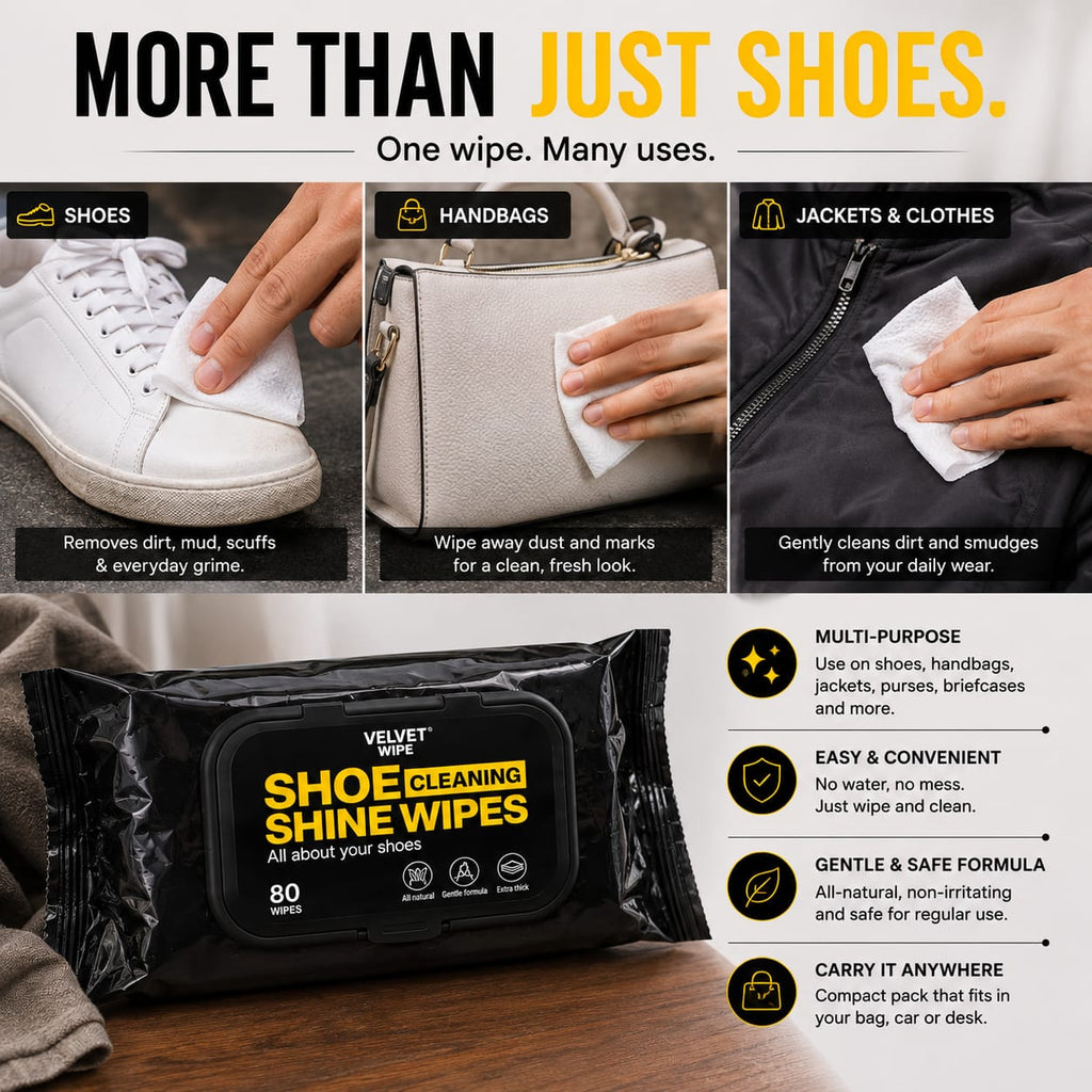 Show Cleaning Wet Wipes - 80 Pack | Instant Shoe Cleaner & Shine Wipes