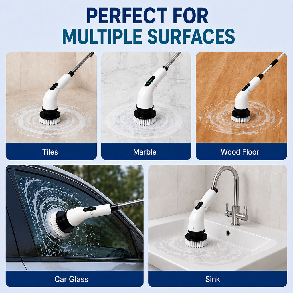 7-in-1 Cordless Electric Spin Scrubber with Extension Handle