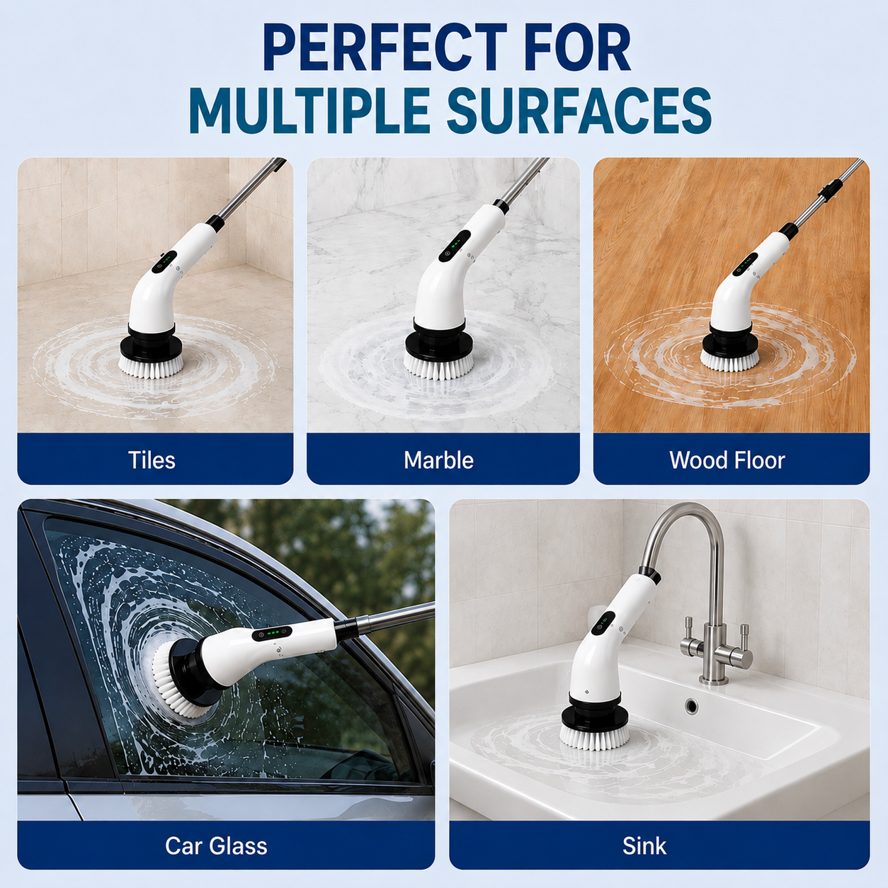 7-in-1 Cordless Electric Spin Scrubber with Extension Handle
