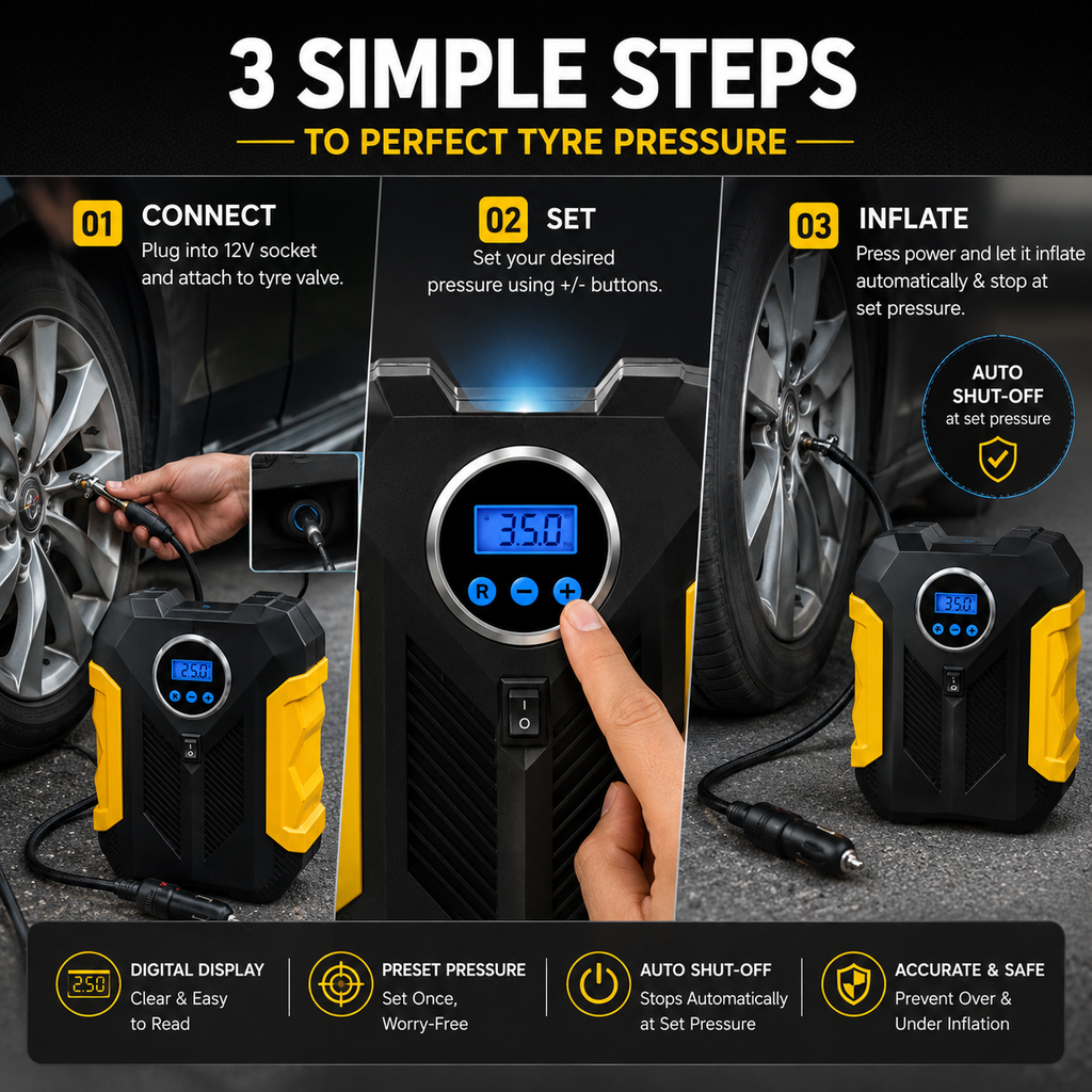 Portable Digital Tyre inflator --- 12V Electric Air Compressor or car Car & Bike