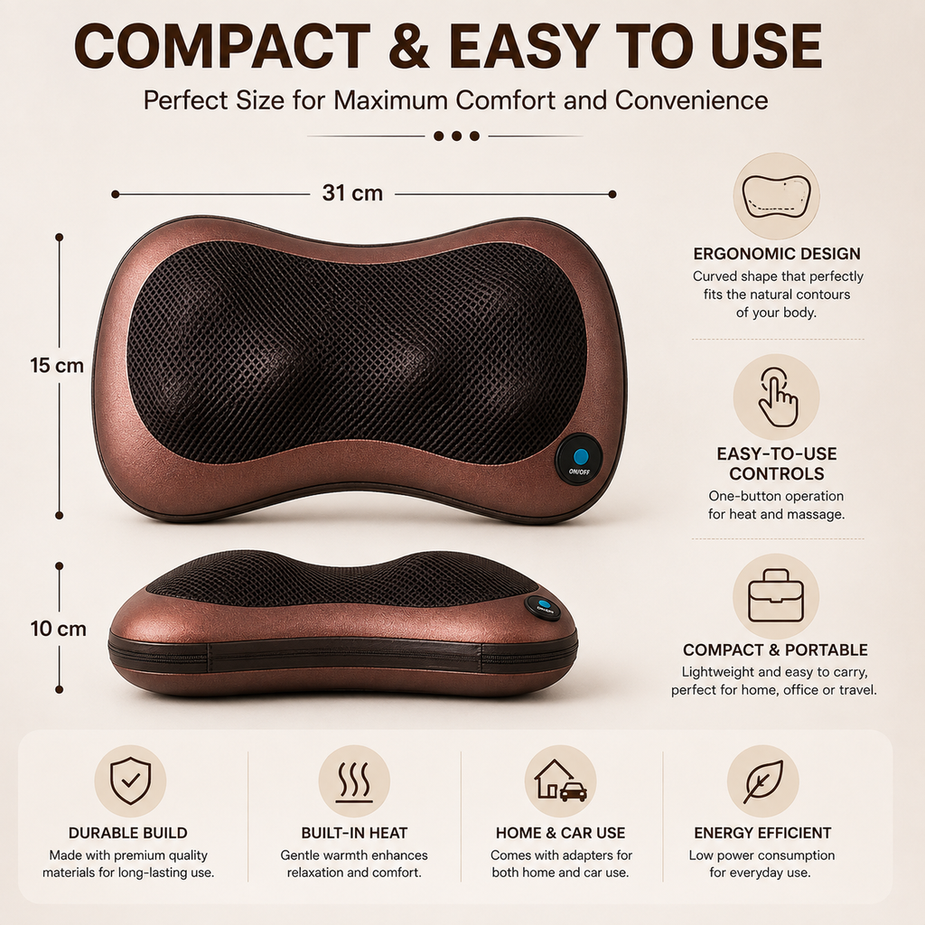 Shiatsu Massage Pillow With Heat Rollers & Deep Kneading