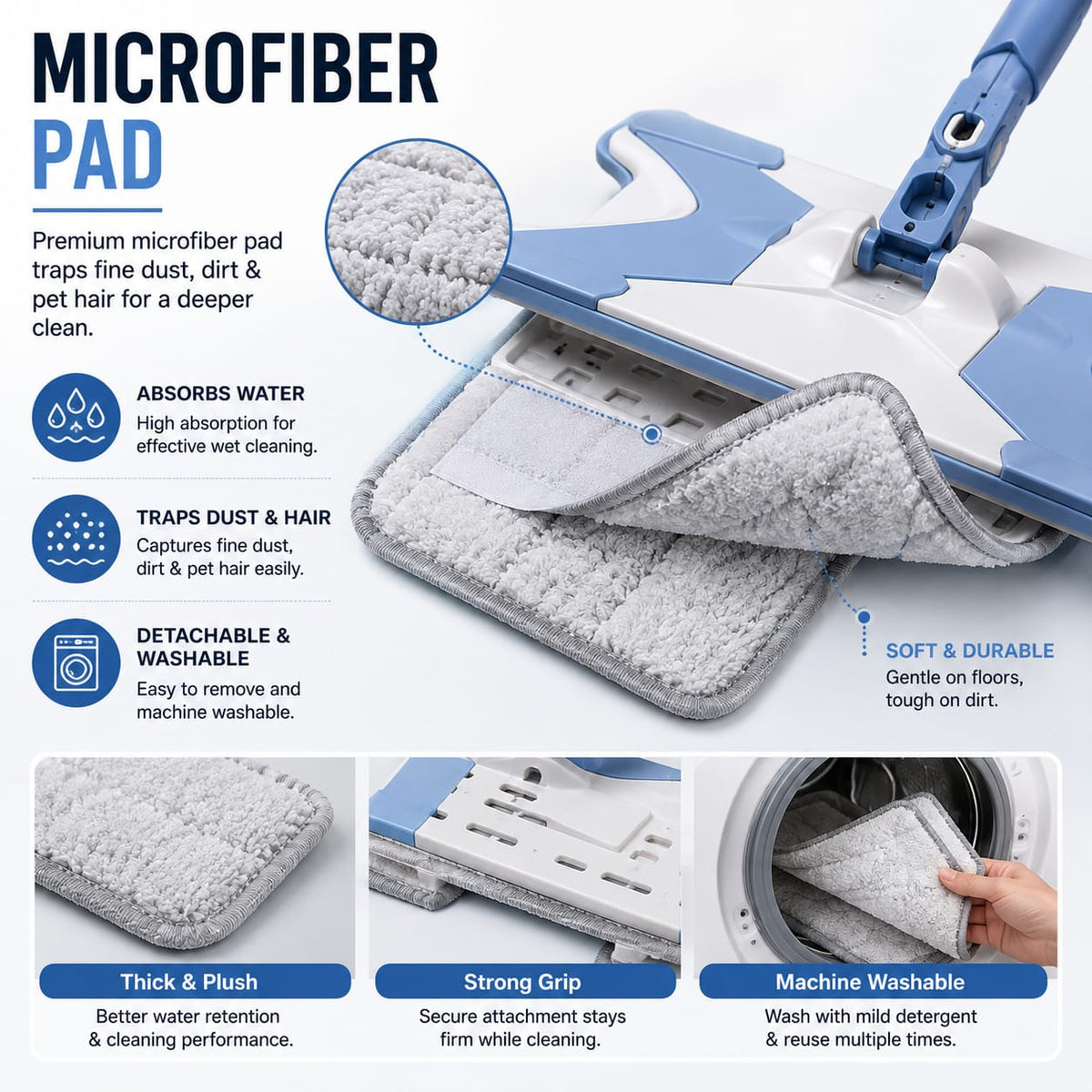 360° Rotating Flat Floor Mop with Telescopic Handle & Microfiber Cloth