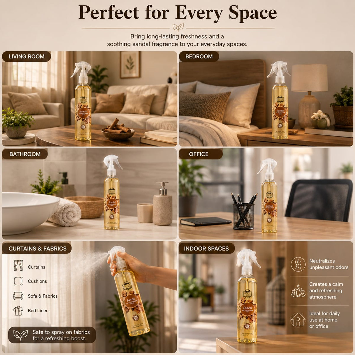 Sandal Air Freshener Spray - 250 ML | Long-Lasting Fragrance for Home, Room & Office