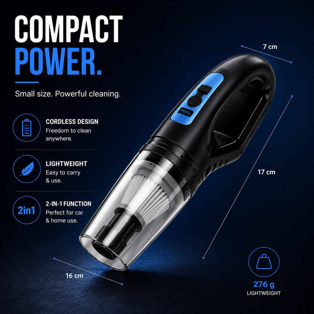 Portable 2-in-1 Wireless Car & Home Vacuum Cleaner | Powerful Handheld Dust Buster