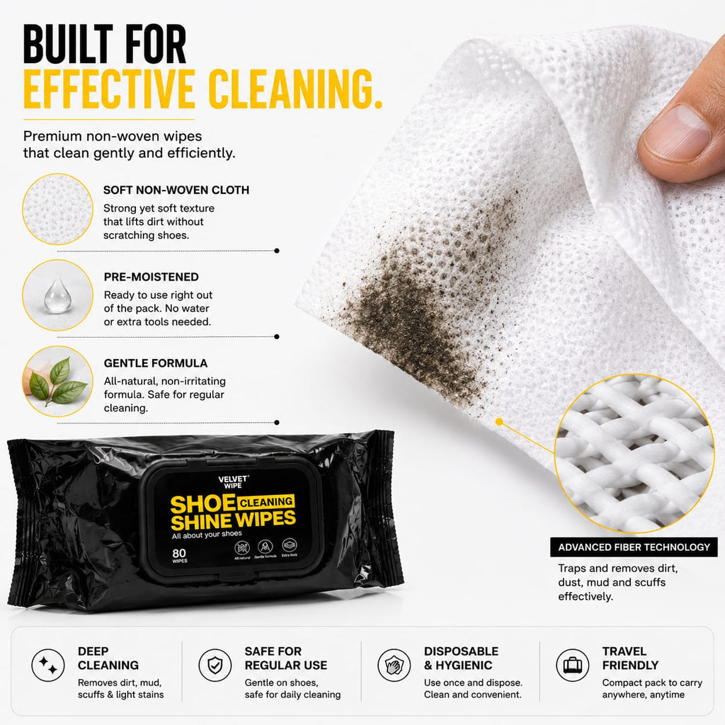 Show Cleaning Wet Wipes - 80 Pack | Instant Shoe Cleaner & Shine Wipes
