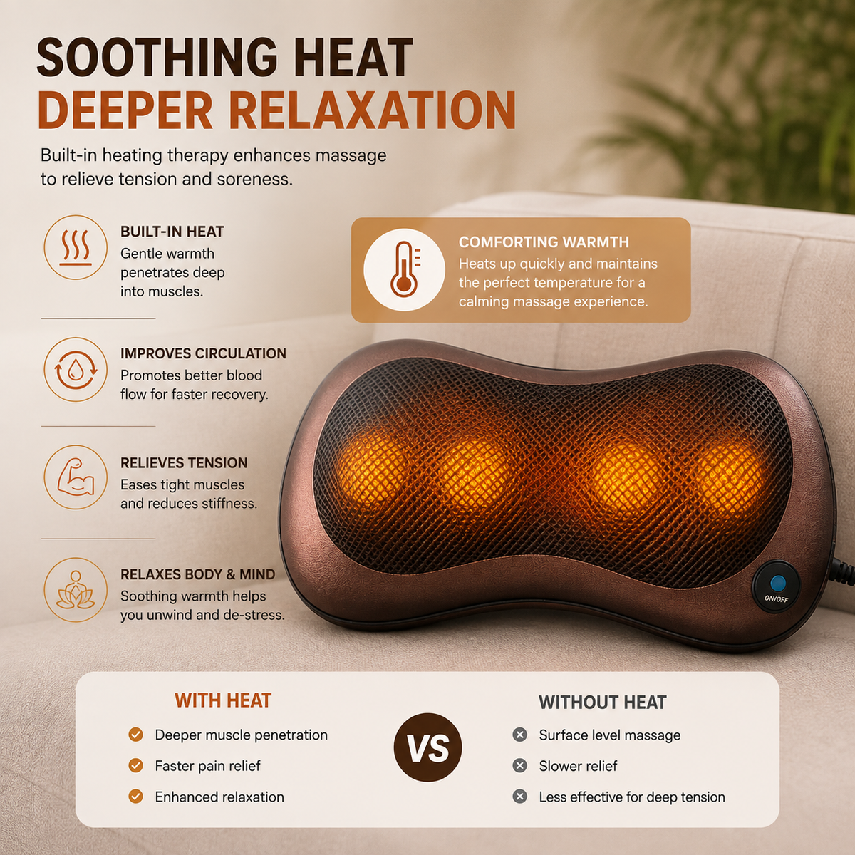 Shiatsu Massage Pillow With Heat Rollers & Deep Kneading