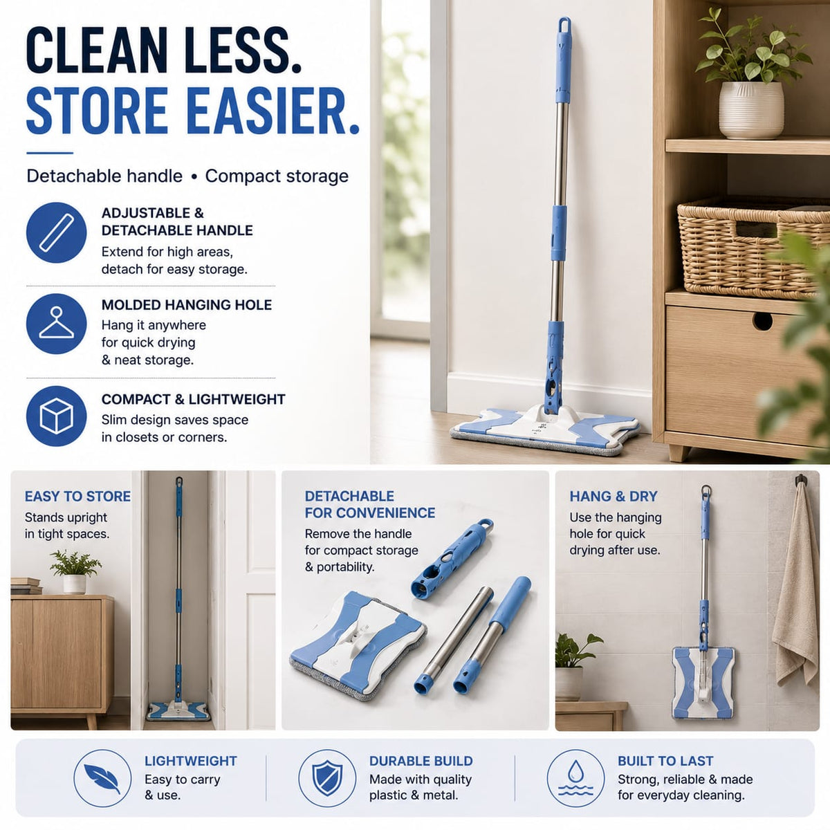 360° Rotating Flat Floor Mop with Telescopic Handle & Microfiber Cloth