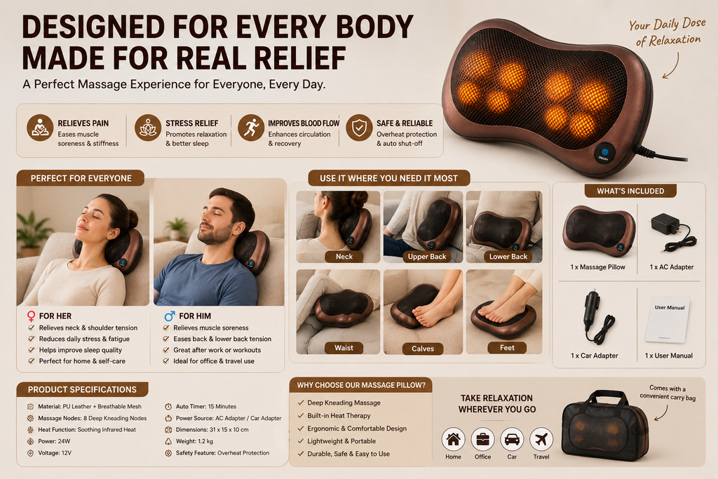 Shiatsu Massage Pillow With Heat Rollers & Deep Kneading