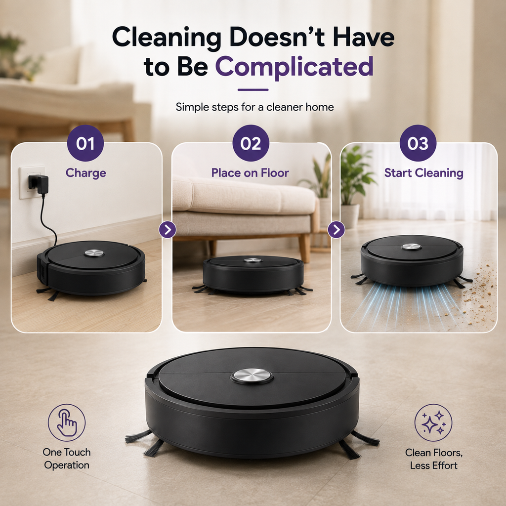 Mini 3-in-1 Robot Vacuum Cleaner --- Sweeping, suction, Mopping| Compact & Quiet