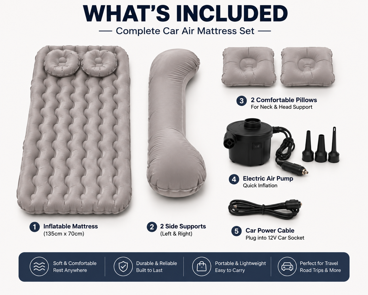 Inflatable Car Bed -- Portable Travel Mattress with Air Pump