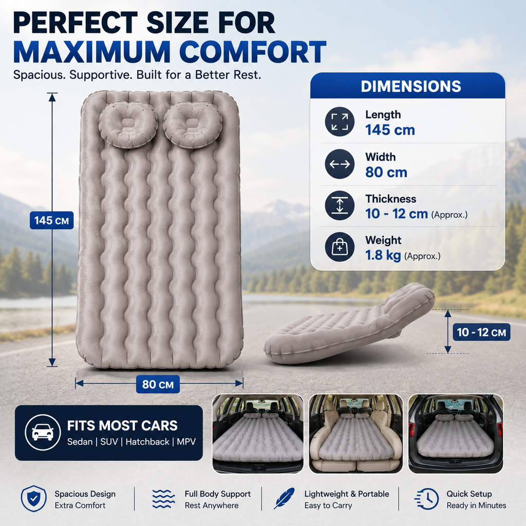 Inflatable Car Bed -- Portable Travel Mattress with Air Pump