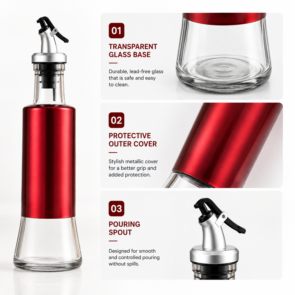 Premium 300ml Glass oil Dispenser with Press-controlled Pouring & Protective Cover