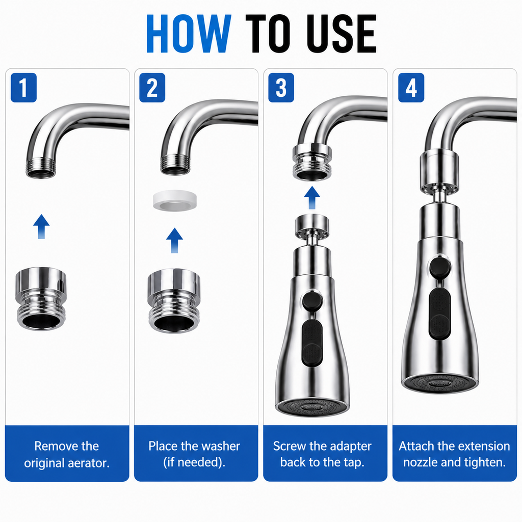 360° Rotating Faucet Extension Nozzle with 3 Water Flow Modes | Adjustable Tap Extender For Kitchen Sink & Basin
