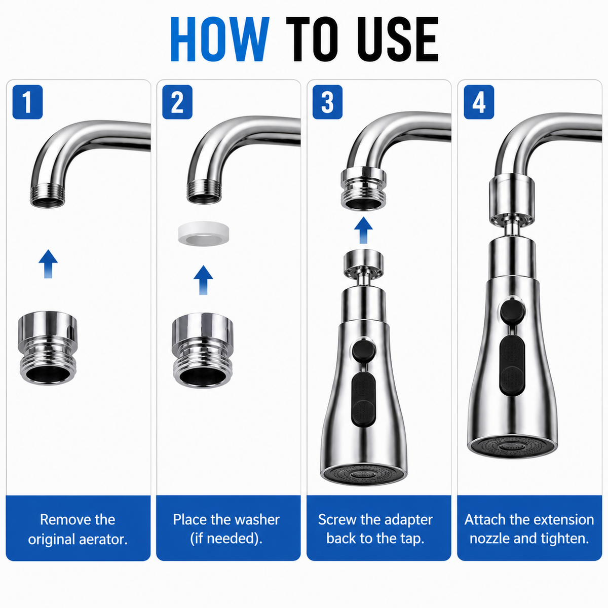 360° Rotating Faucet Extension Nozzle with 3 Water Flow Modes | Adjustable Tap Extender For Kitchen Sink & Basin