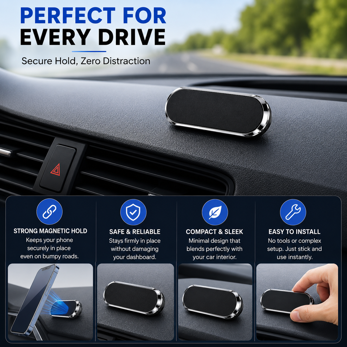 Magnetic Car Phone Holder - Mini Strip Shape Stand