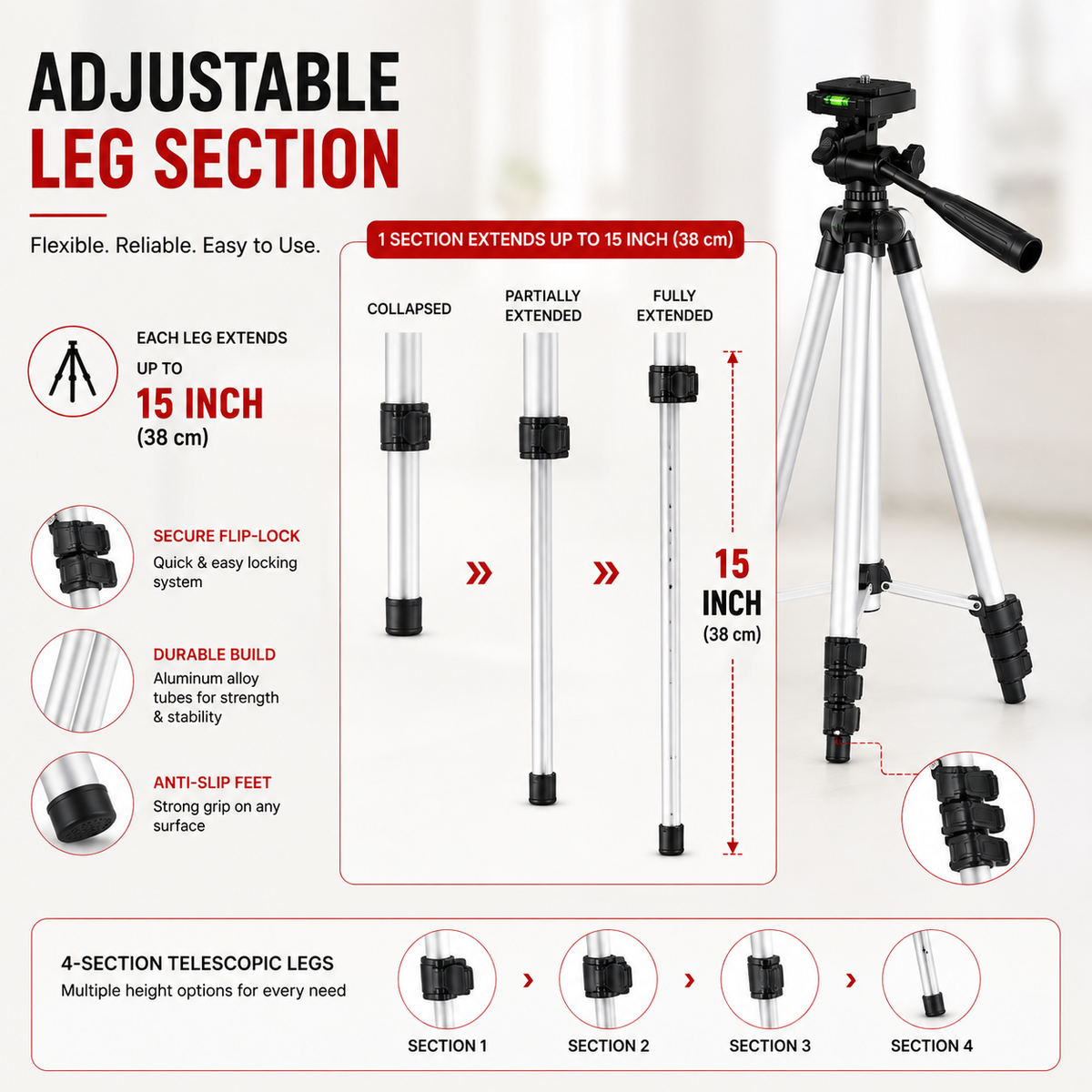 3-Way Adjustable Camera & Mobile Tripod