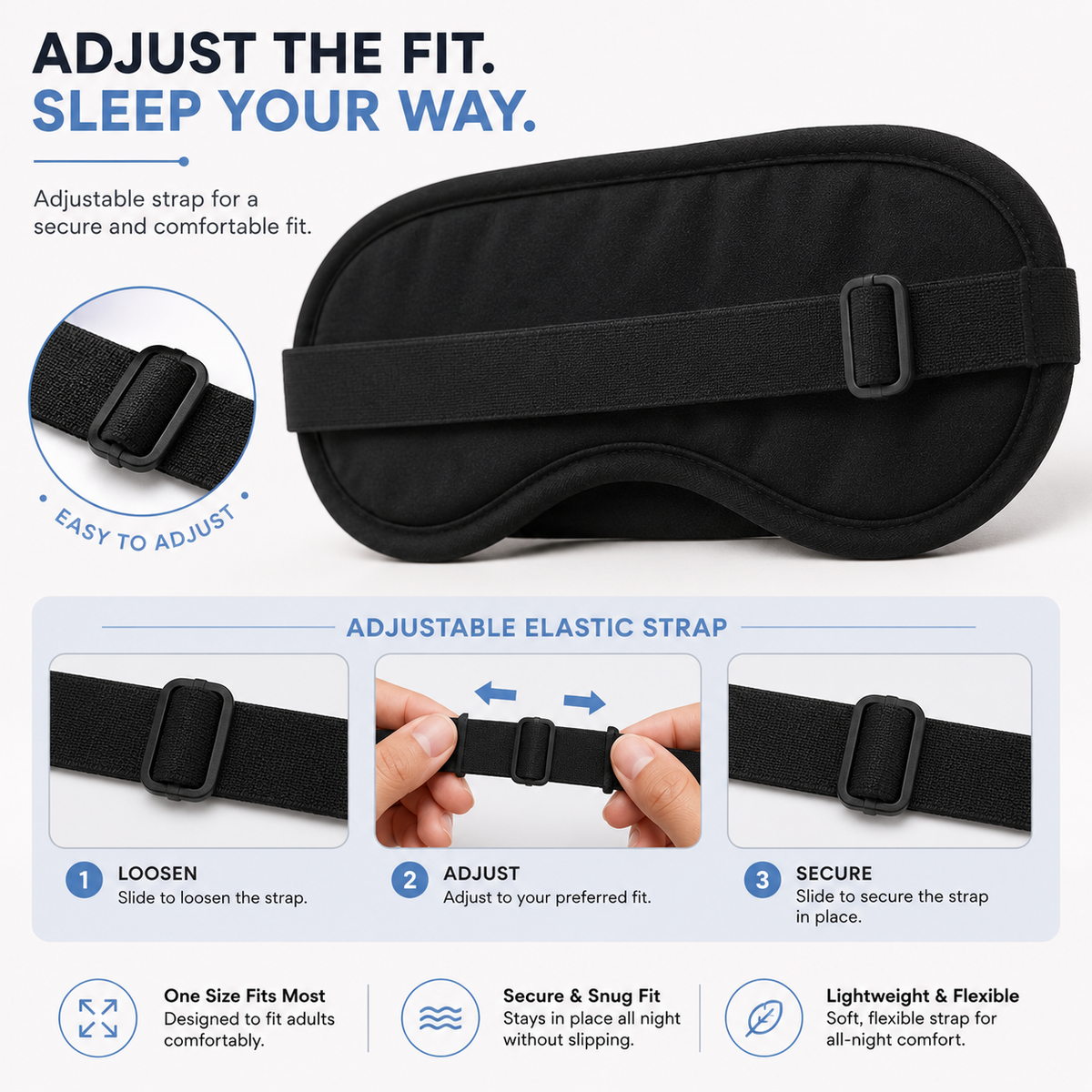 Premium Soft Sleeping Eye Mask | Light Blocking, Adjustable Strap & Comfortable Fit For Sleep & Travel
