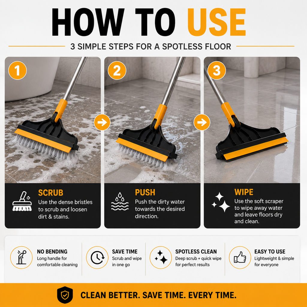 2-in-1 Floor Scrub Cleaning Brush & Wiper - Pack of 2