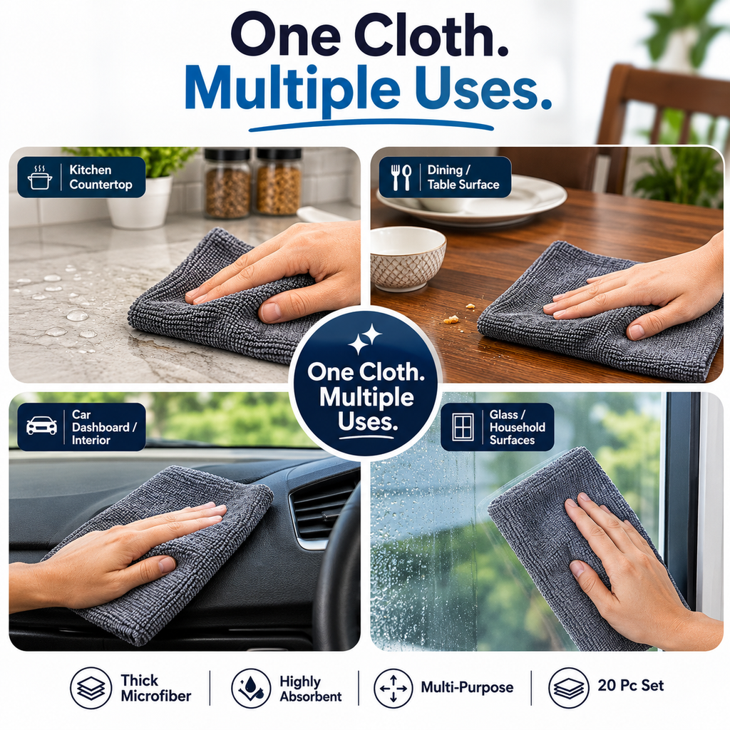 20 Pc Thick Microfiber Cleaning Cloth | Ultra Absorbent, Low-Lint & Multi-Purpose Reusable Wipes